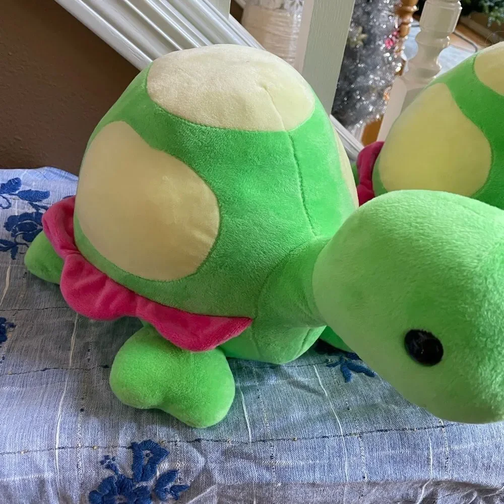 2 Adorable Plush Turtles Pink and Green